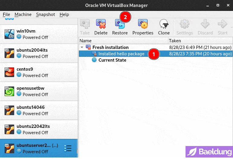 如何创建和使用 VirtualBox 快照 | Baeldung中文网