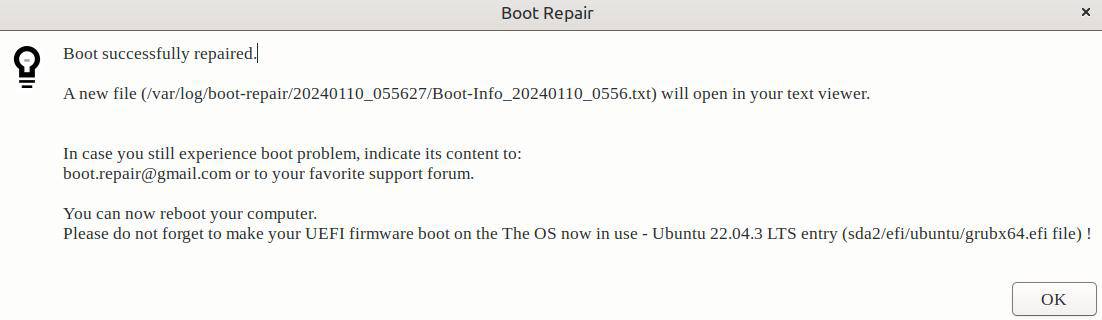 boot repair summary