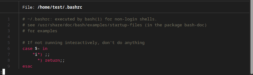 Preview of ~/.bashrc file with syntax highlighting provided by bat command.