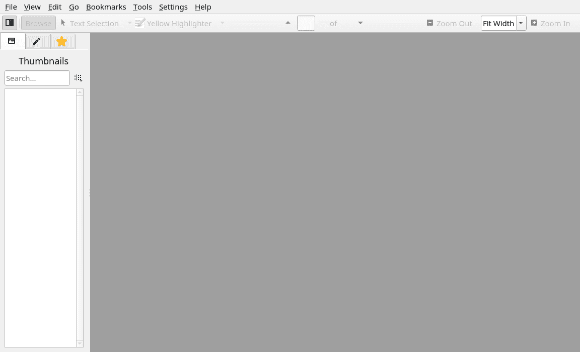 The main page of the Okular tool in Linux