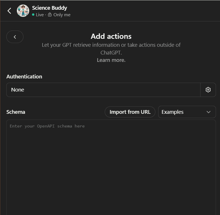 GPT Builder add Actions