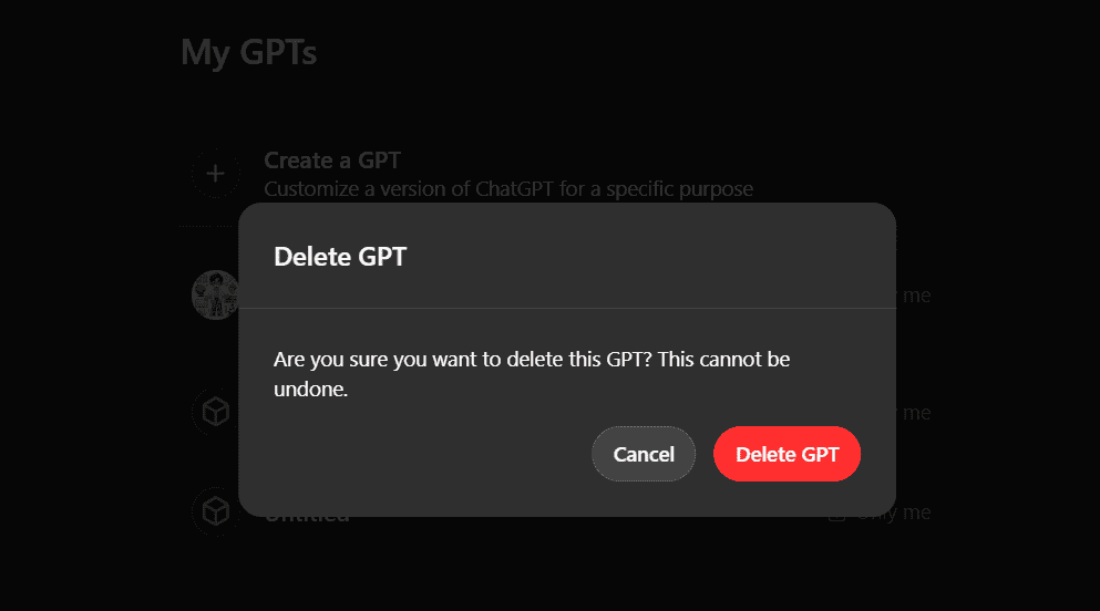 GPT Builder delete GPT