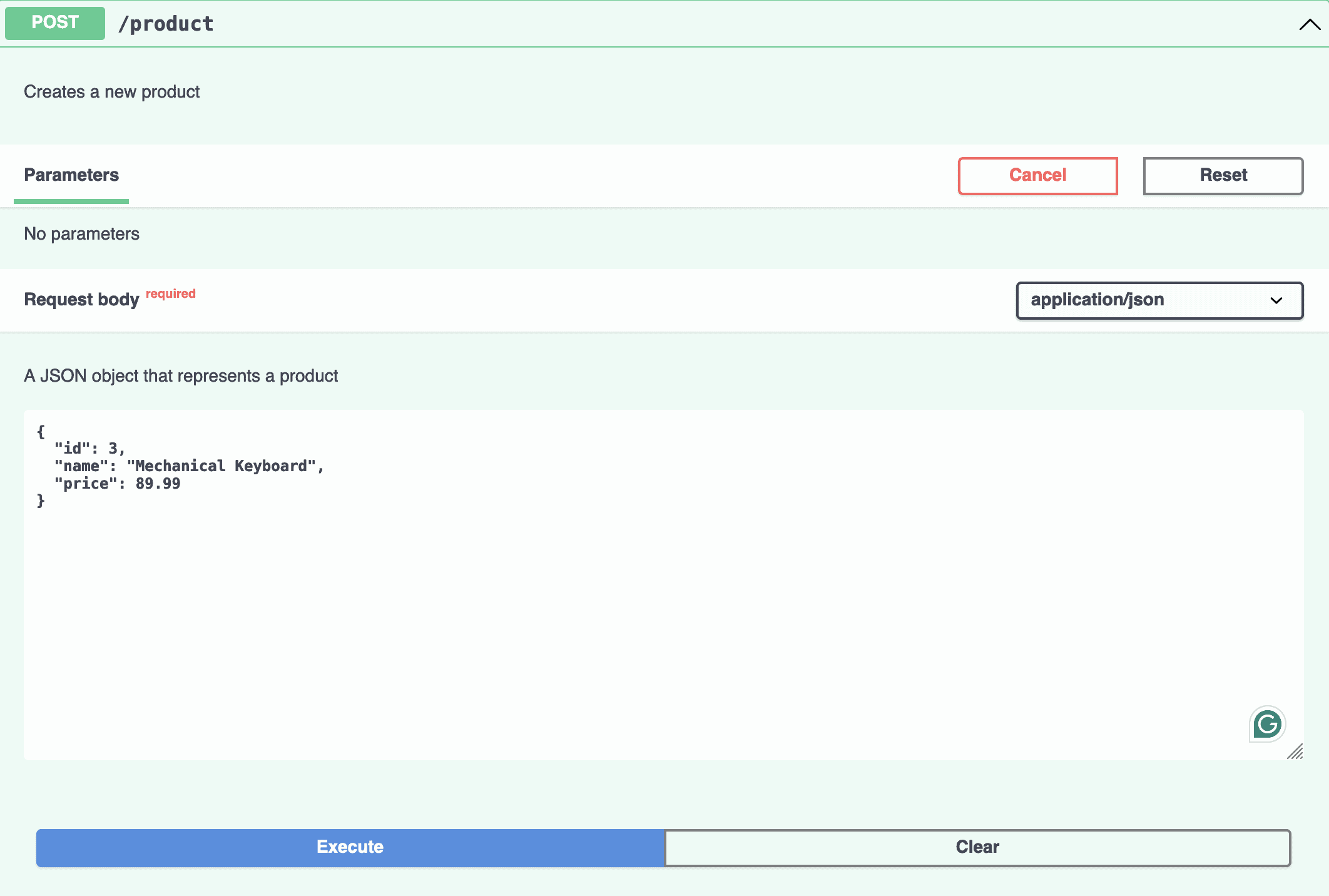 Create product - POST request