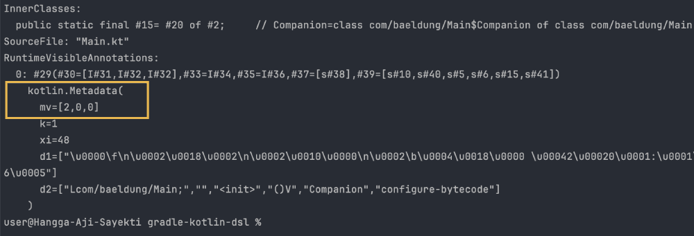 javap -verbose output for Main.class with Kotlin Metadata