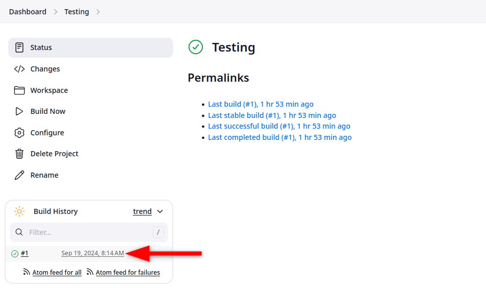 Sample job build time in specified time zone after modification.