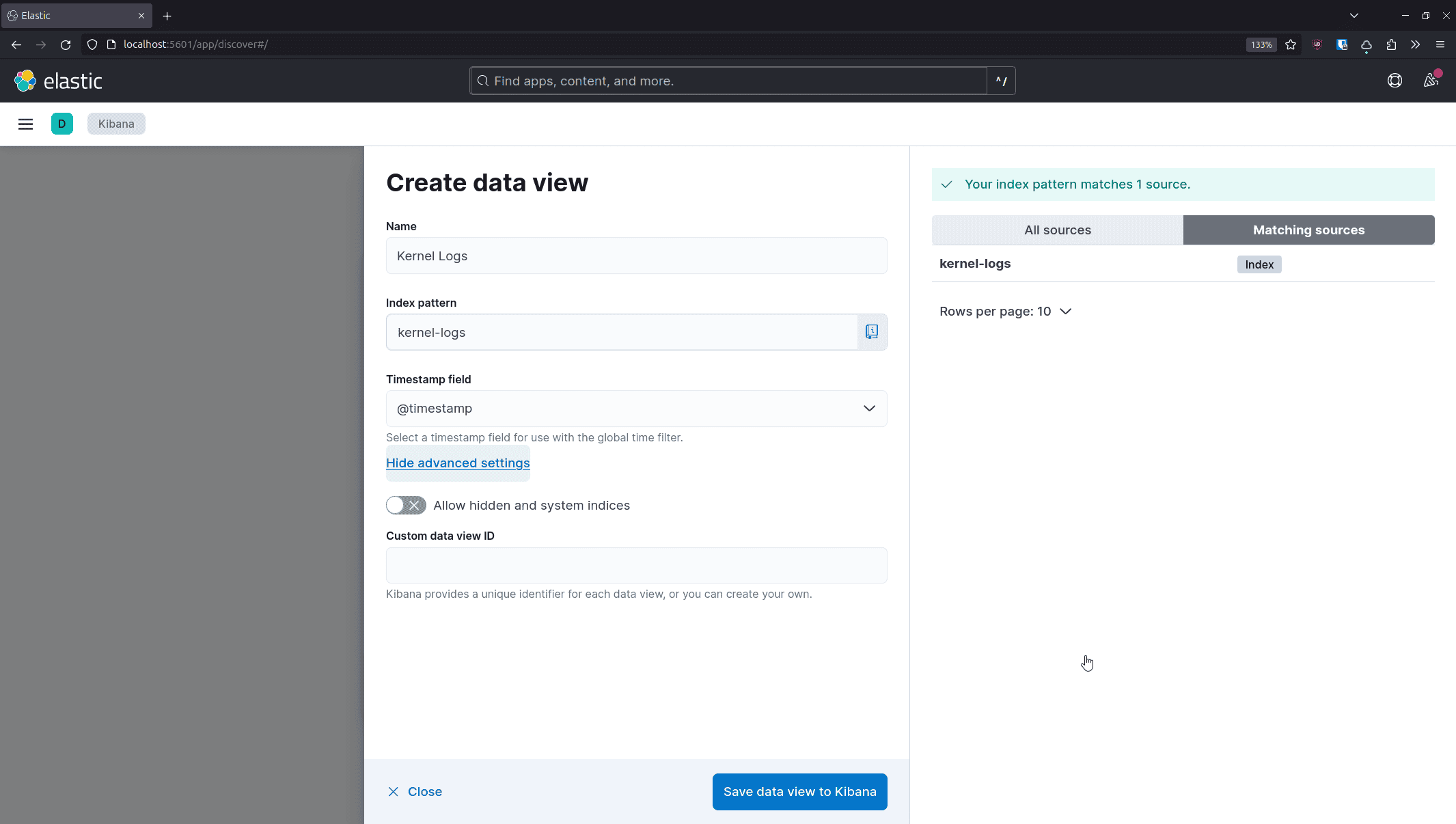 Kibana: Cluster detail