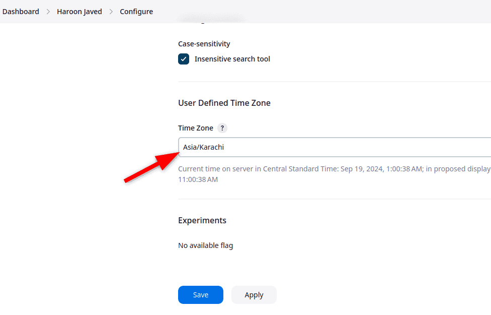 Specifying user-specific time zone in Jenkins.
