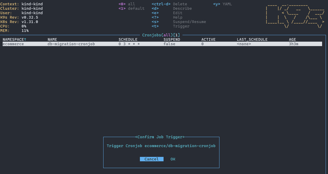 a dialog asking for confirmation whether or not to trigger a cron job
