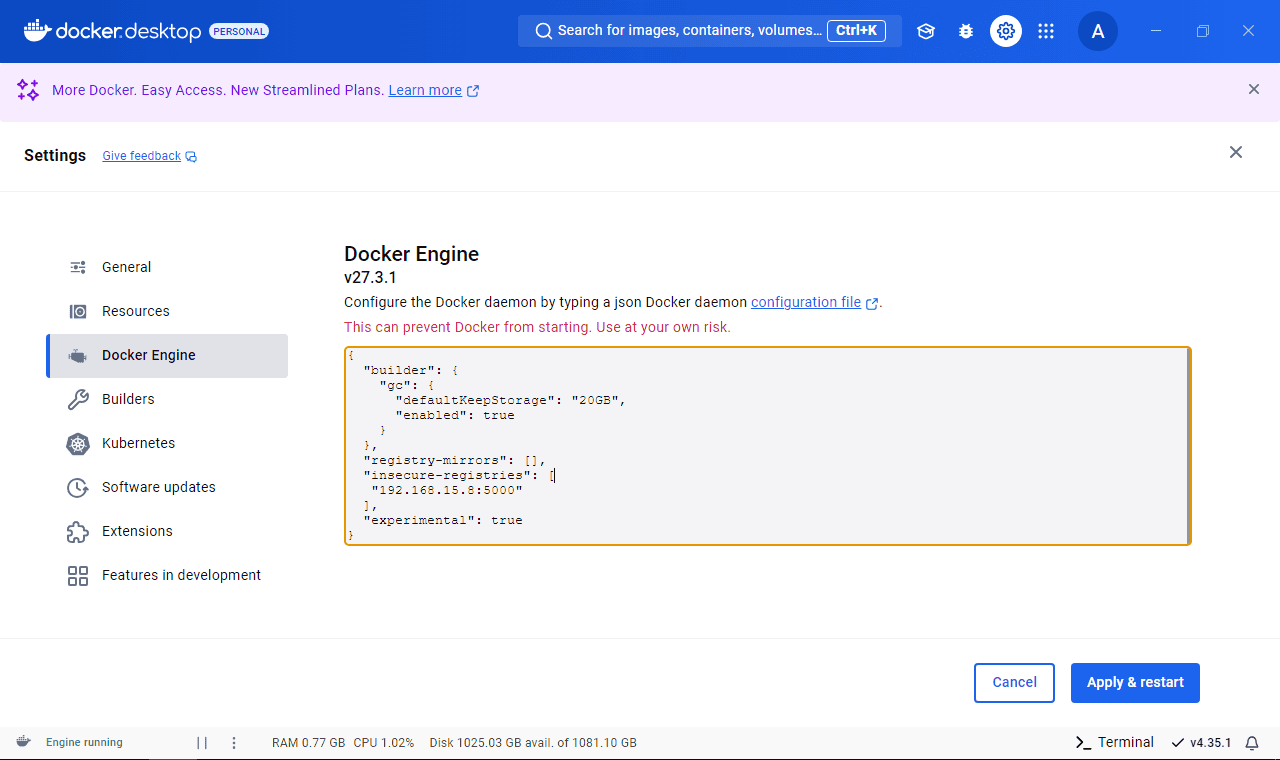 docker windows insecure registry