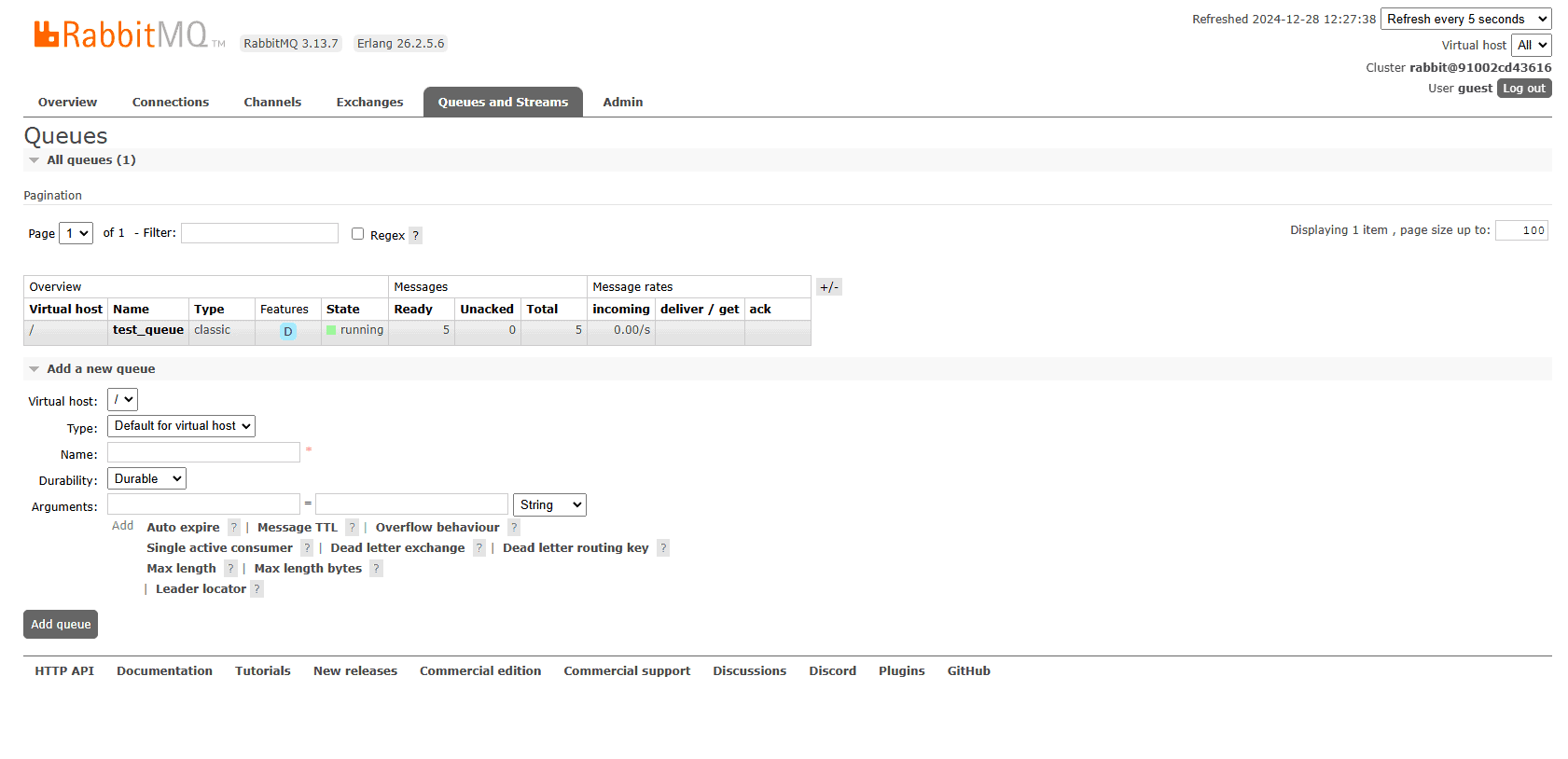 RabbitMQ 队列页面